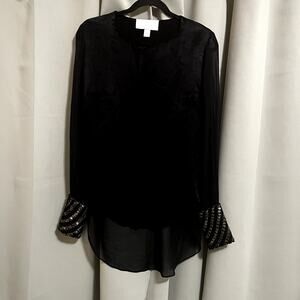 Morgan Carper "Gleen" Grommet Cuff Hi-Low 100% Silk / Cupro Blouse